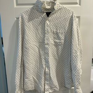 Banana Republic Linen White and Black Patterned Shirt